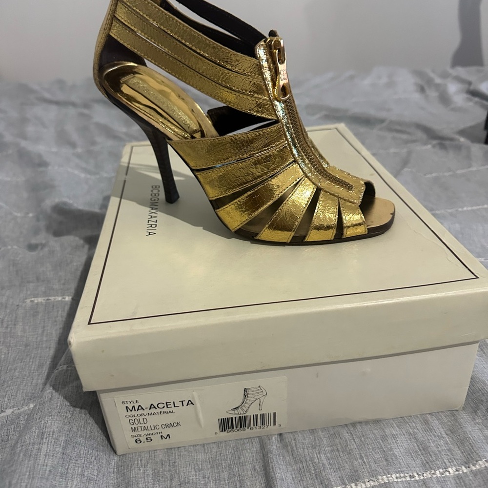 BCBGMaxAzria Gold Strappy Heels